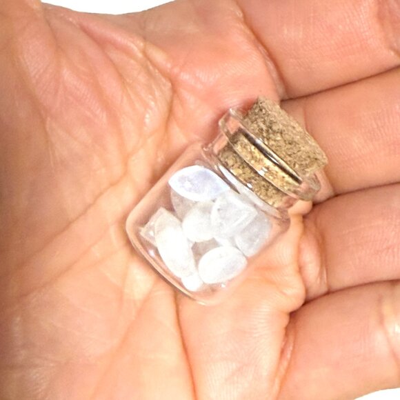 2/$20, Small Glass Bottle w/ Tiny Genuine Rainbow Moonstone Cabochons - Picture 6 of 6